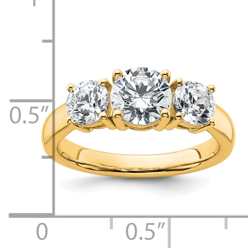 14k Yellow Gold 2 Ct. Certified Lab Grown Diamond VS/SI+ G+ Three Stone Engagement Ring