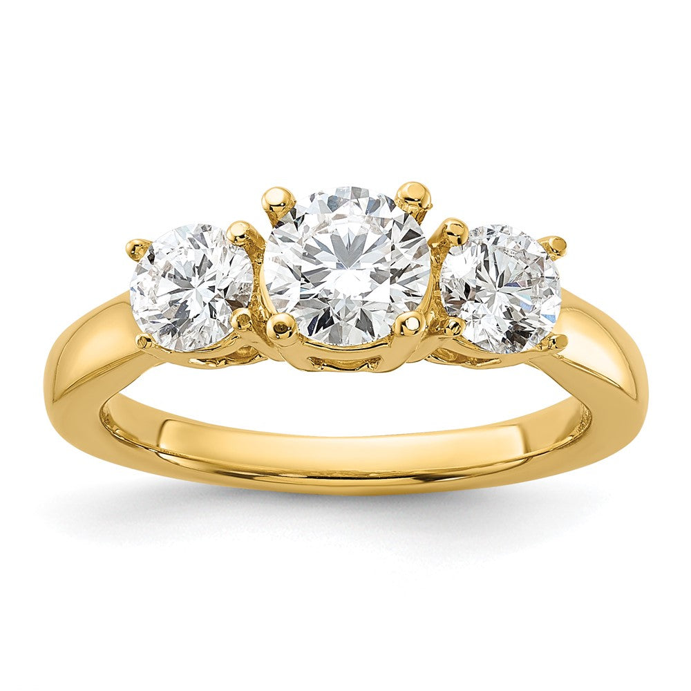 14k Yellow Gold 1 1/2 Ct. Lab Grown Diamond VS/SI+ G+ Round Complete Three Stone Engagement Ring