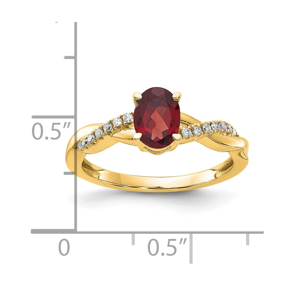 10K Yellow Gold Oval Garnet And Diamond Ring