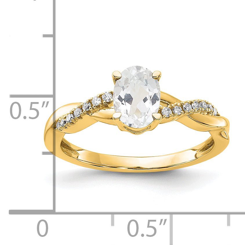 10K Yellow Gold Oval White Topaz And Diamond Ring