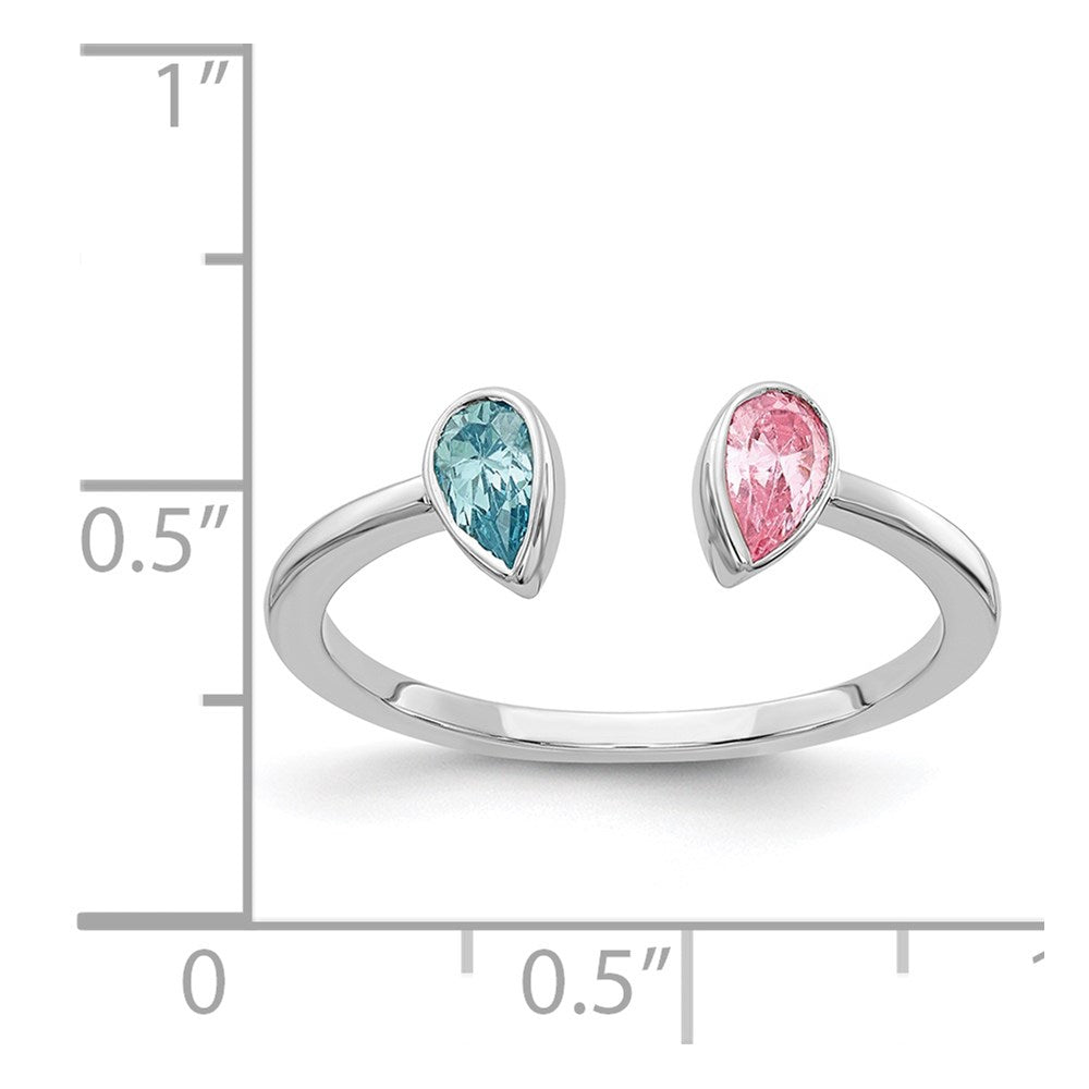 14K White Gold Pear Blue Topaz And Pink Tourmaline Ring