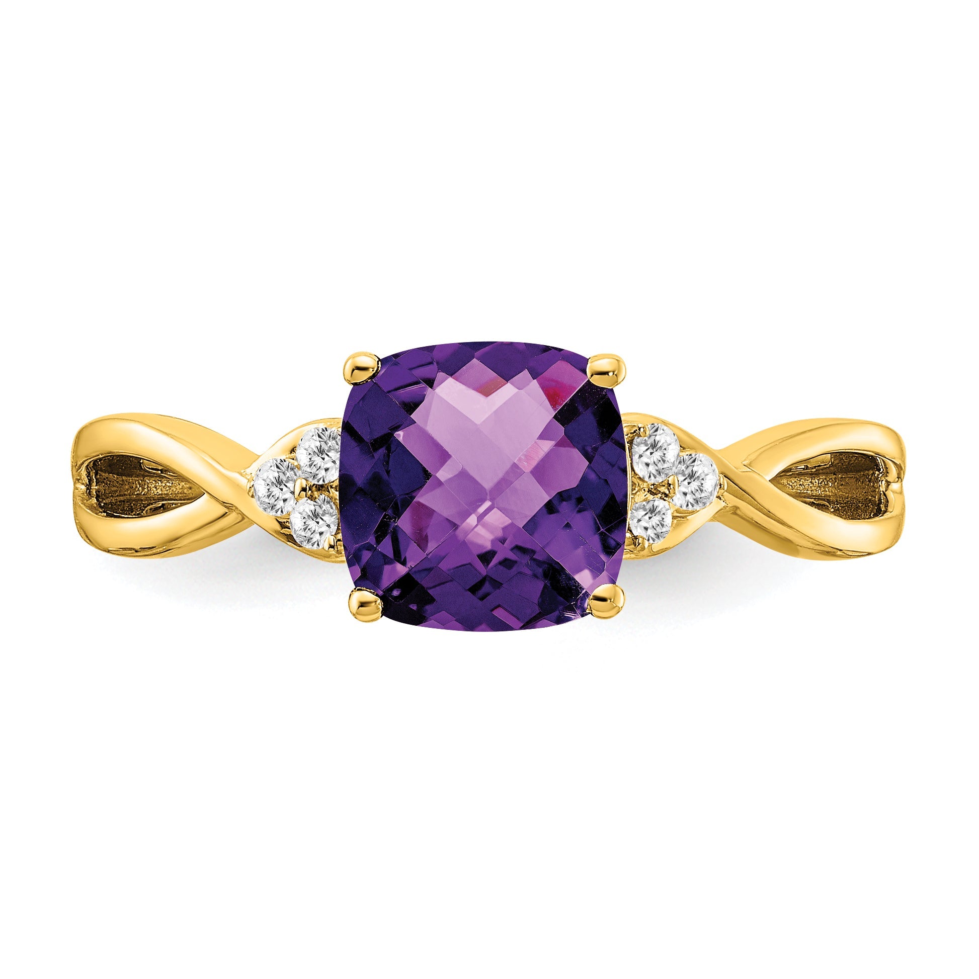 10K Yellow Gold Checkerboard Amethyst And Diamond Ring