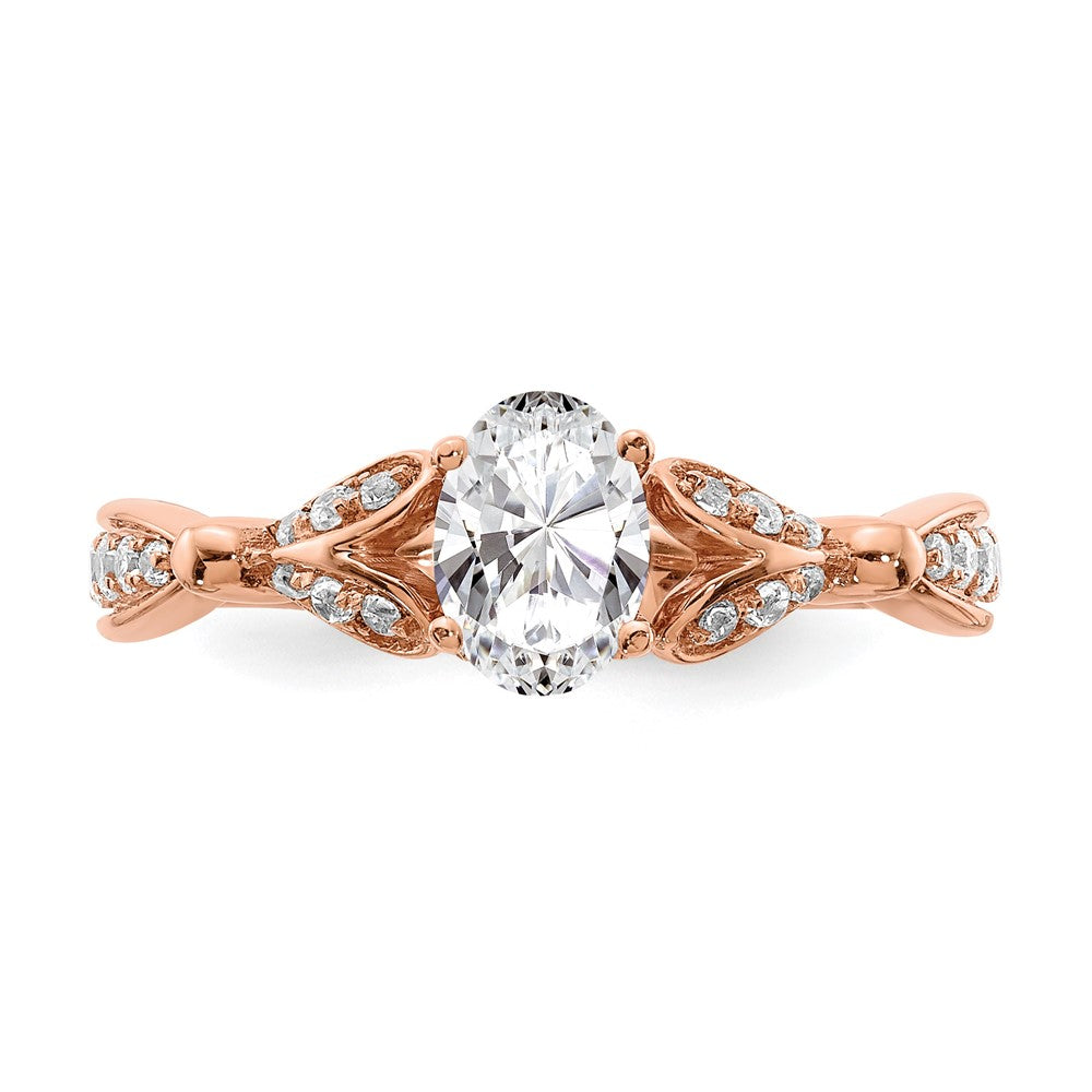 14K Rose Gold Two Hearts (Holds 1/2 Carat (6.2X4.7mm) Oval Center) 1/4 Diamond Semi Mount Engagement Ring