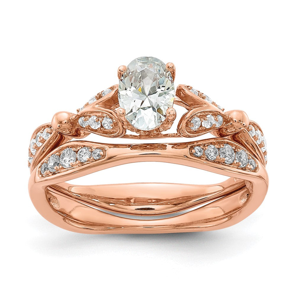 14K Rose Gold Two Hearts (Holds 1/2 Carat (6.2X4.7mm) Oval Center) 1/4 Diamond Semi Mount Engagement Ring