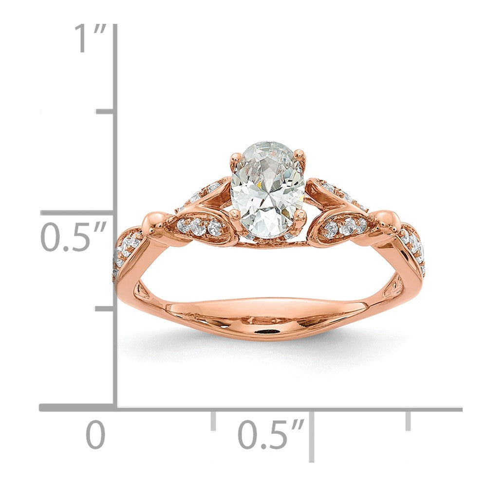 14K Rose Gold Two Hearts (Holds 1/2 Carat (6.2X4.7mm) Oval Center) 1/4 Diamond Semi Mount Engagement Ring