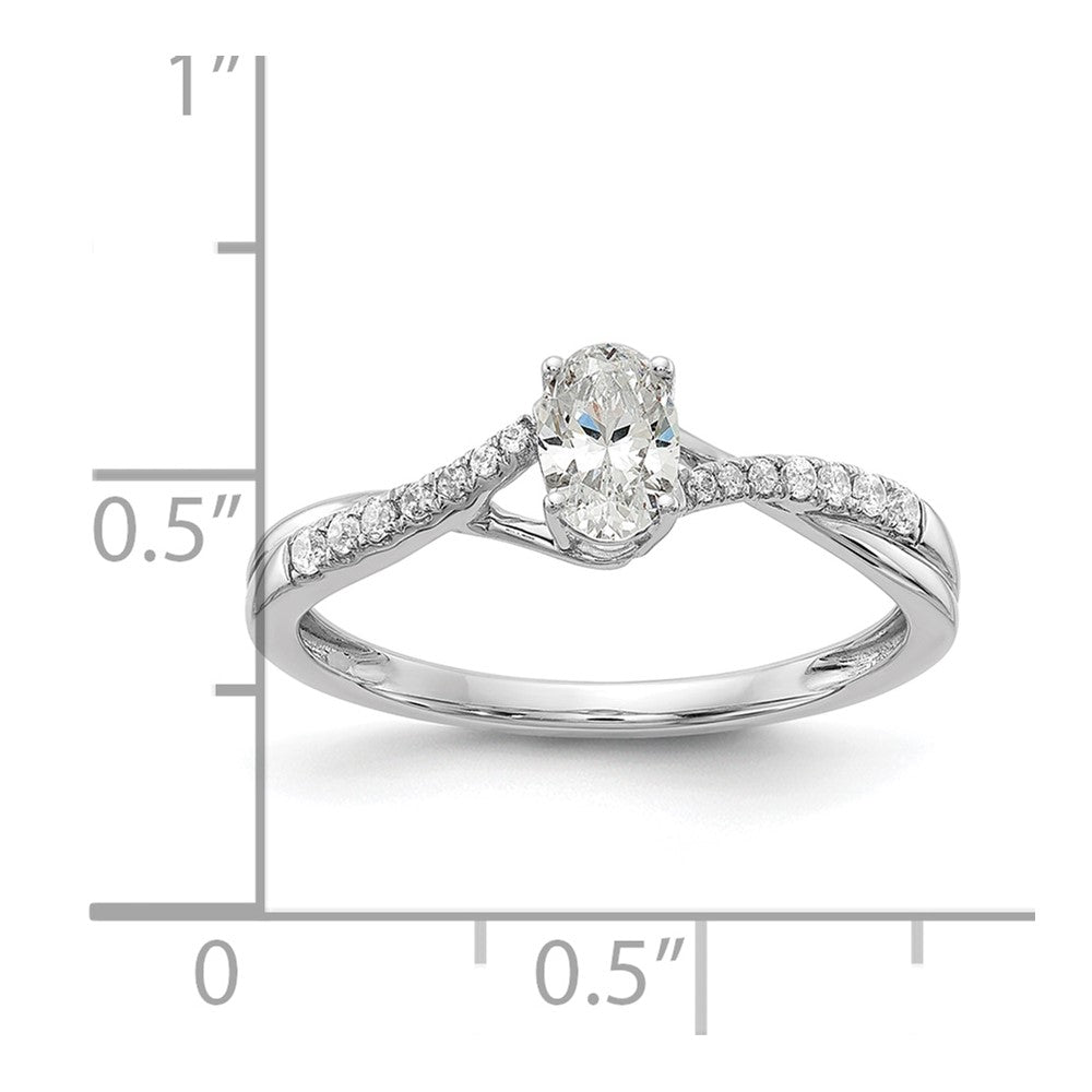 14K White Gold By Pass (Holds 3/8 Carat (5.8X3.8mm) Oval Center) 1/10 Diamond Semi Mount Engagement Ring