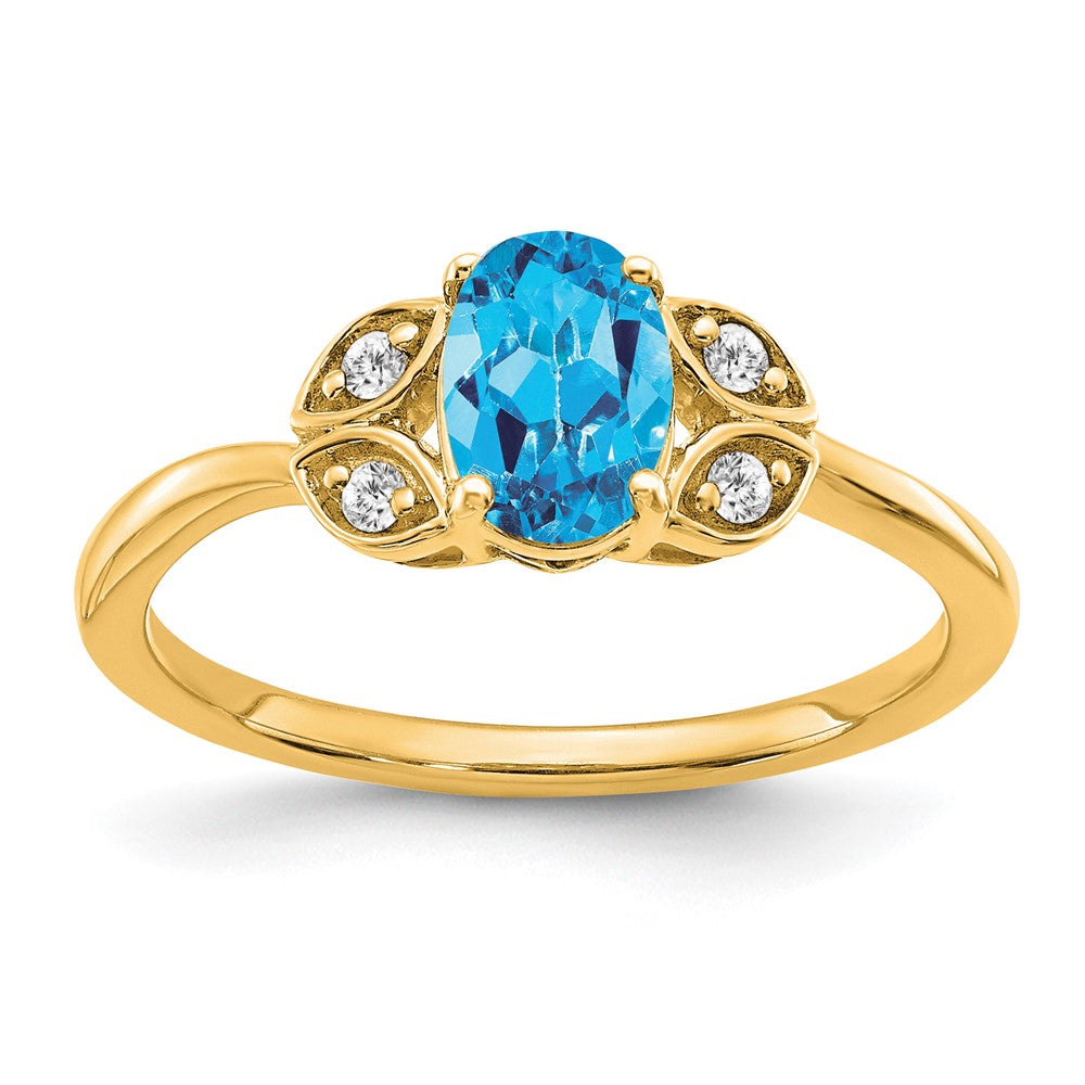 10K Yellow Gold Blue Topaz And Diamond Ring