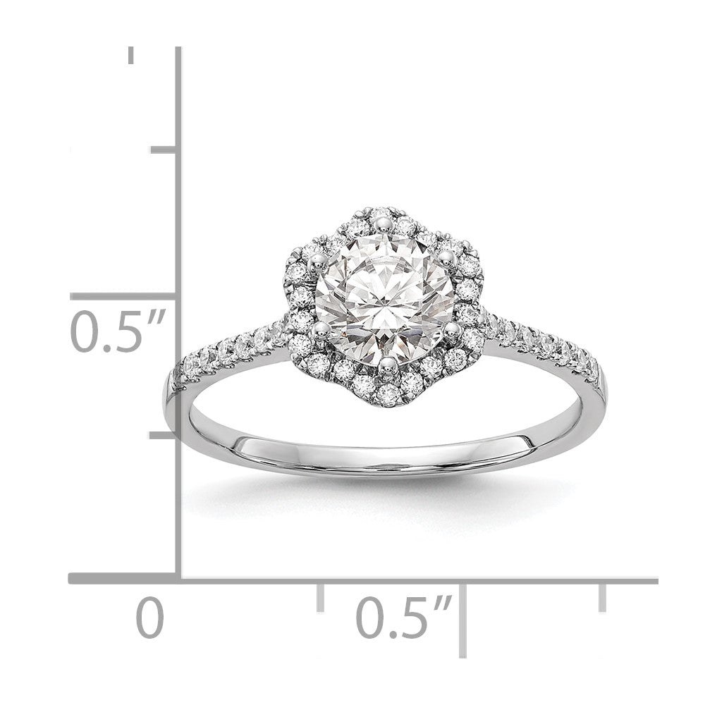 14K White Gold Hexagon Halo (Holds 3/4 Carat (6.00mm) Round Center) 1/4 Diamond Semi Mount Engagement Ring