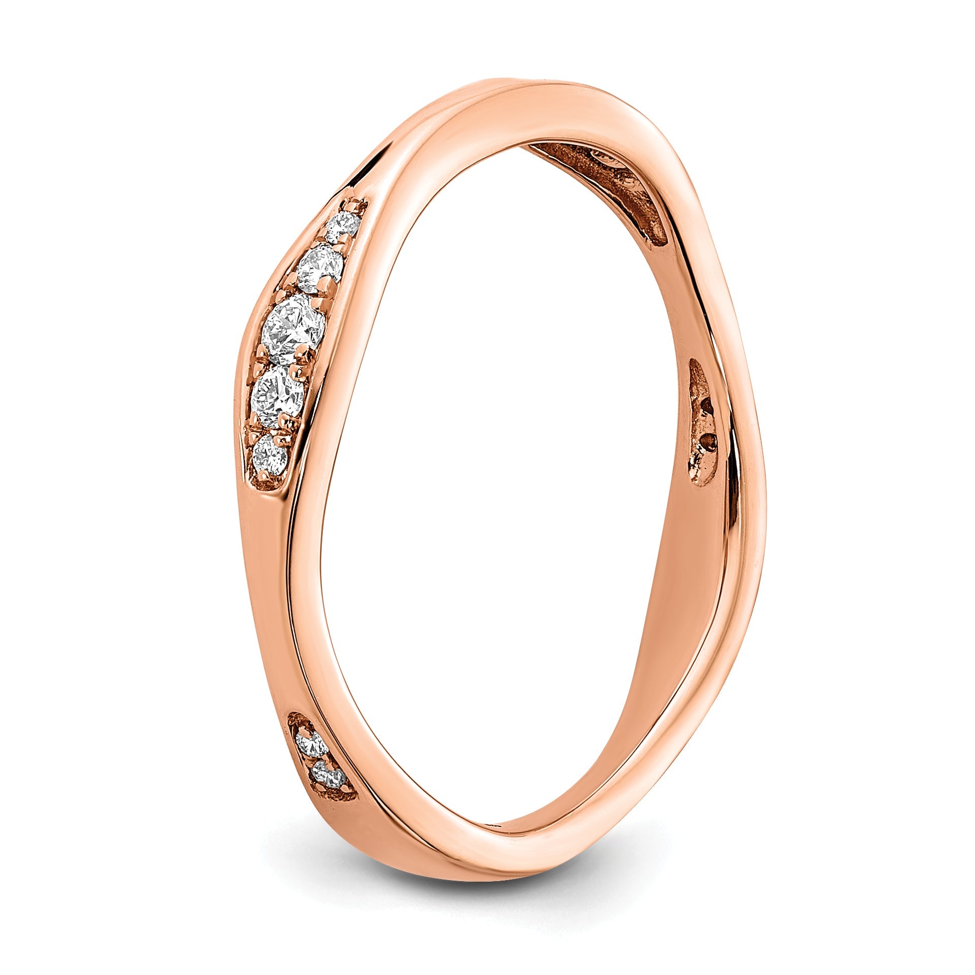 14K Rose Gold 1/8 Carat Diamond Contoured Complete Wedding Band