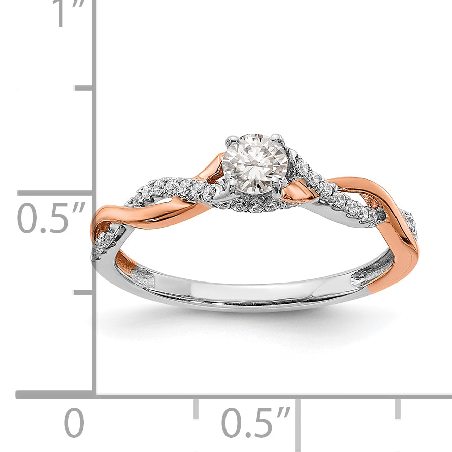14K Two Tone White And Rose Gold Criss Cross (Holds 1/4 Carat (4.1mm) Round Center) 1/8 Diamond Semi Mount Engagement Ring