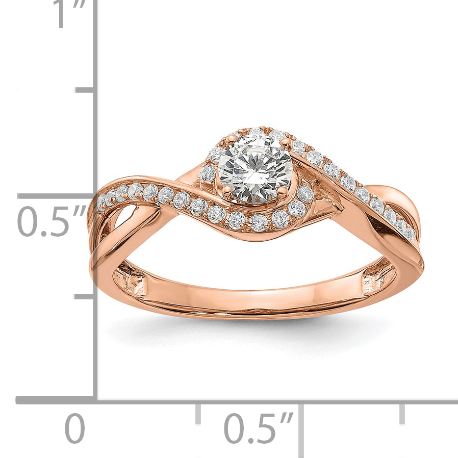 14K Rose Gold Criss Cross (Holds 1/3 Carat (4.5mm) Round Center) 1/6 Diamond Semi Mount Engagement Ring