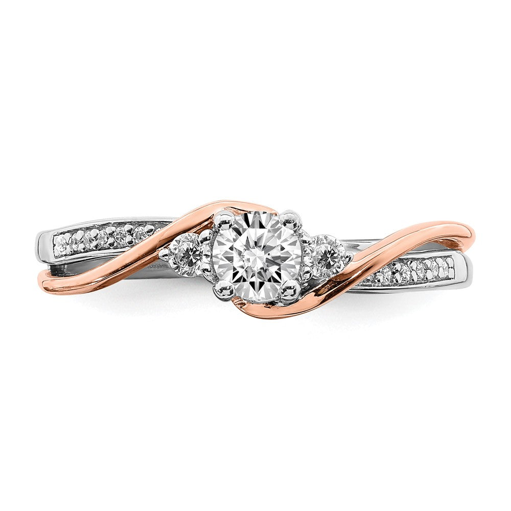 10K Two Tone White And Rose Gold (Holds 1/4 Carat (4.1mm) Round Center) 1/8 Diamond Semi Mount Engagement Ring