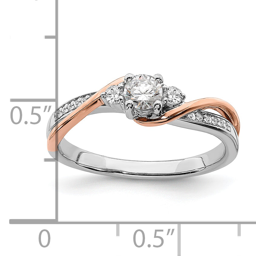 14K Two Tone White And Rose Gold By Pass (Holds 1/4 Carat (4.00mm) Round Center) 1/8 Diamond Semi Mount Engagement Ring