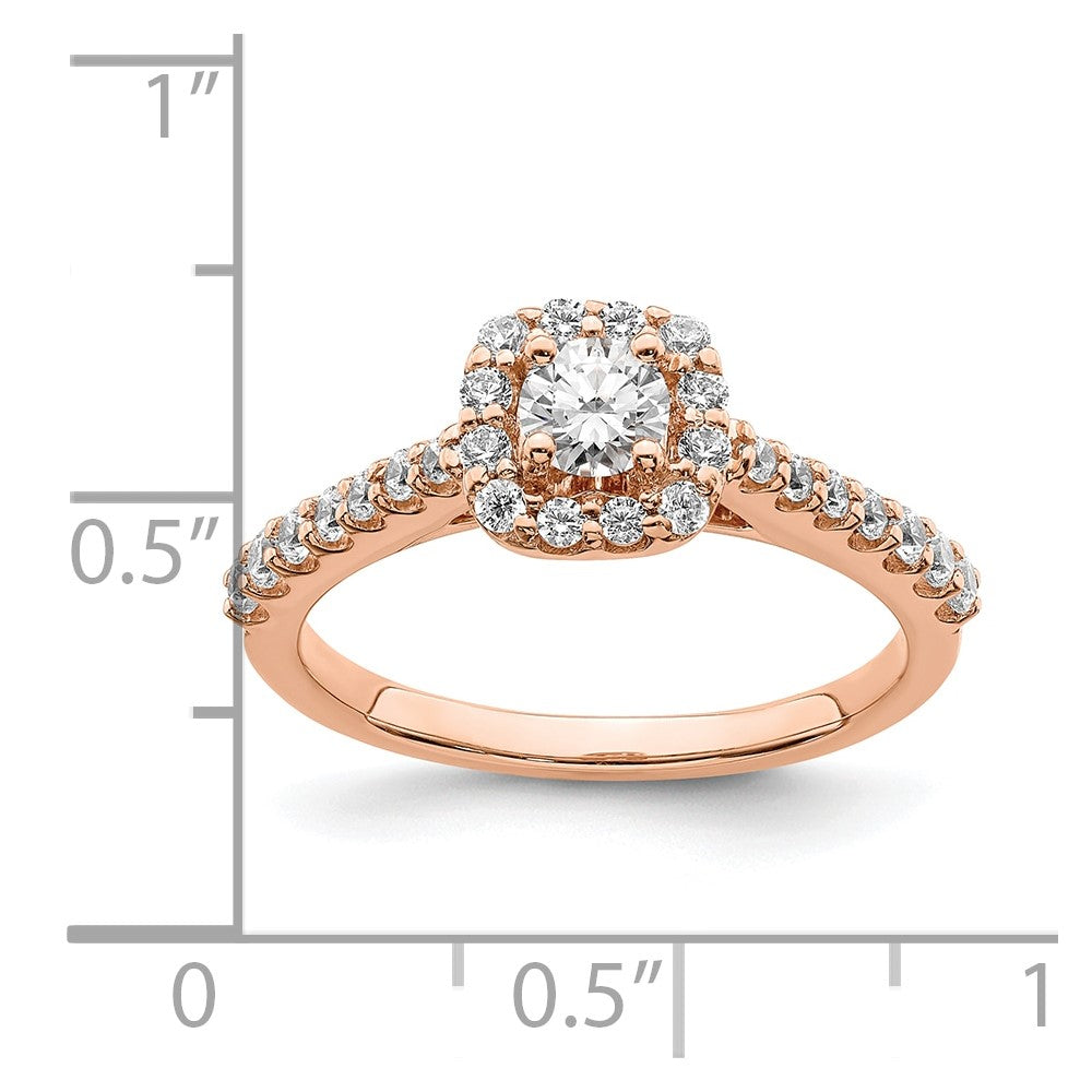 14k Rose Gold 3/4 Ct. Lab Grown Diamond VS/SI+ G+ Round Halo Engagement Ring