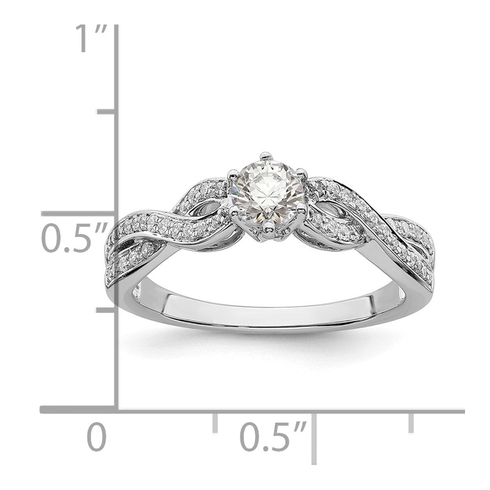 14K White Gold Criss Cross (Holds 1/3 Carat (4.5mm) Round Center) 1/5 Diamond Semi Mount Engagement Ring