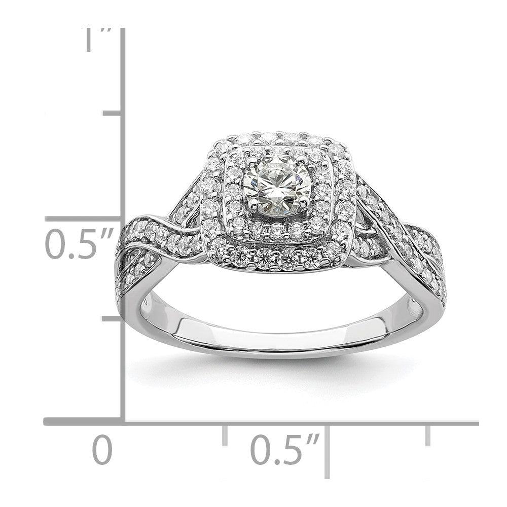 14K White Gold Double Halo (Holds 1/4 Carat (4.1mm) Round Center) 1/2 Diamond Semi Mount Engagement Ring