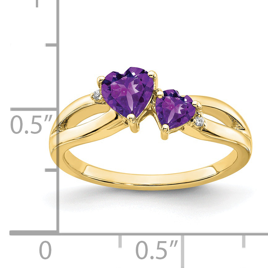 10K Yellow Gold Amethyst And Diamond 2-Stone Heart Ring
