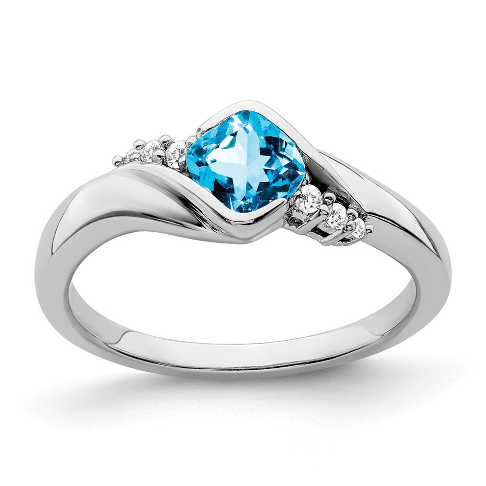 10K White Gold Blue Topaz And Diamond Ring