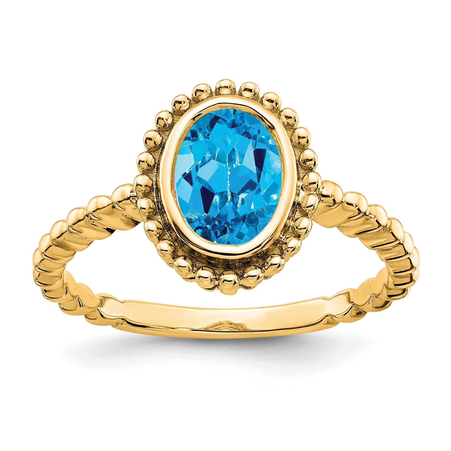 10K Yellow Gold Oval Blue Topaz Ring