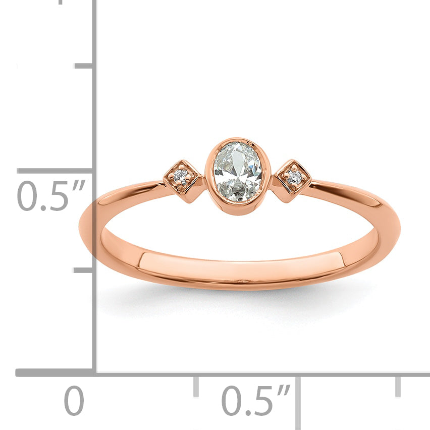 14K Rose Gold Petite 3 Stone 1/15 Carat Oval Diamond Complete Promise/Engagement Ring