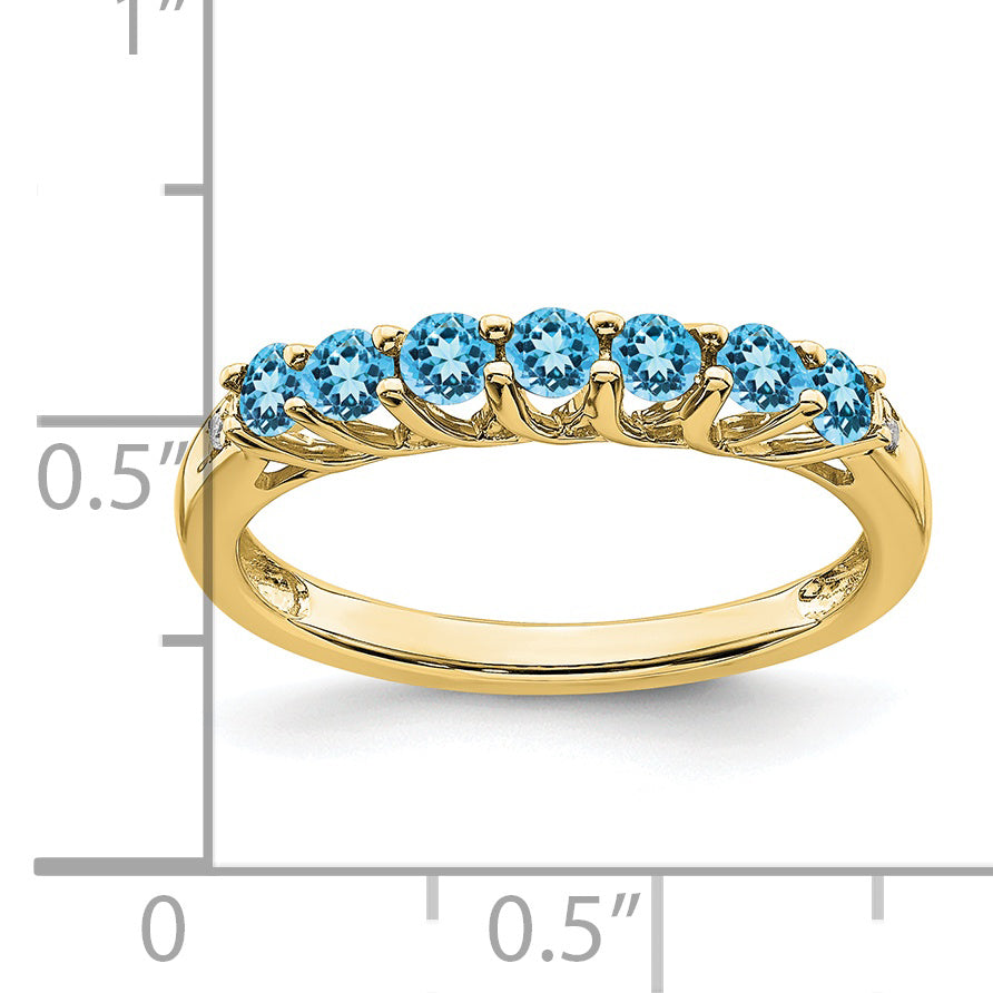 10K Yellow Gold Blue Topaz And Diamond 7-Stone Ring