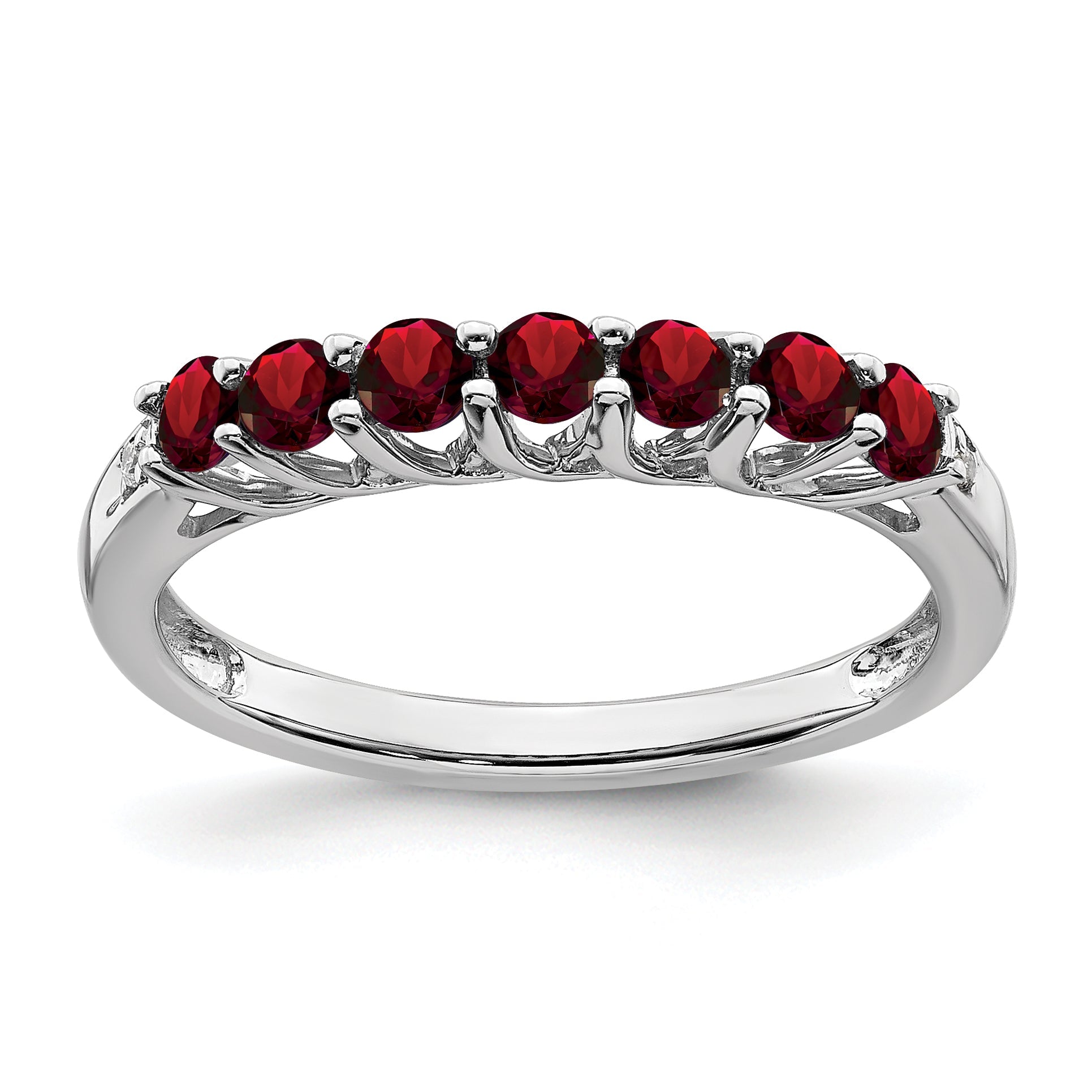 10K White Gold Garnet And Diamond 7-Stone Ring