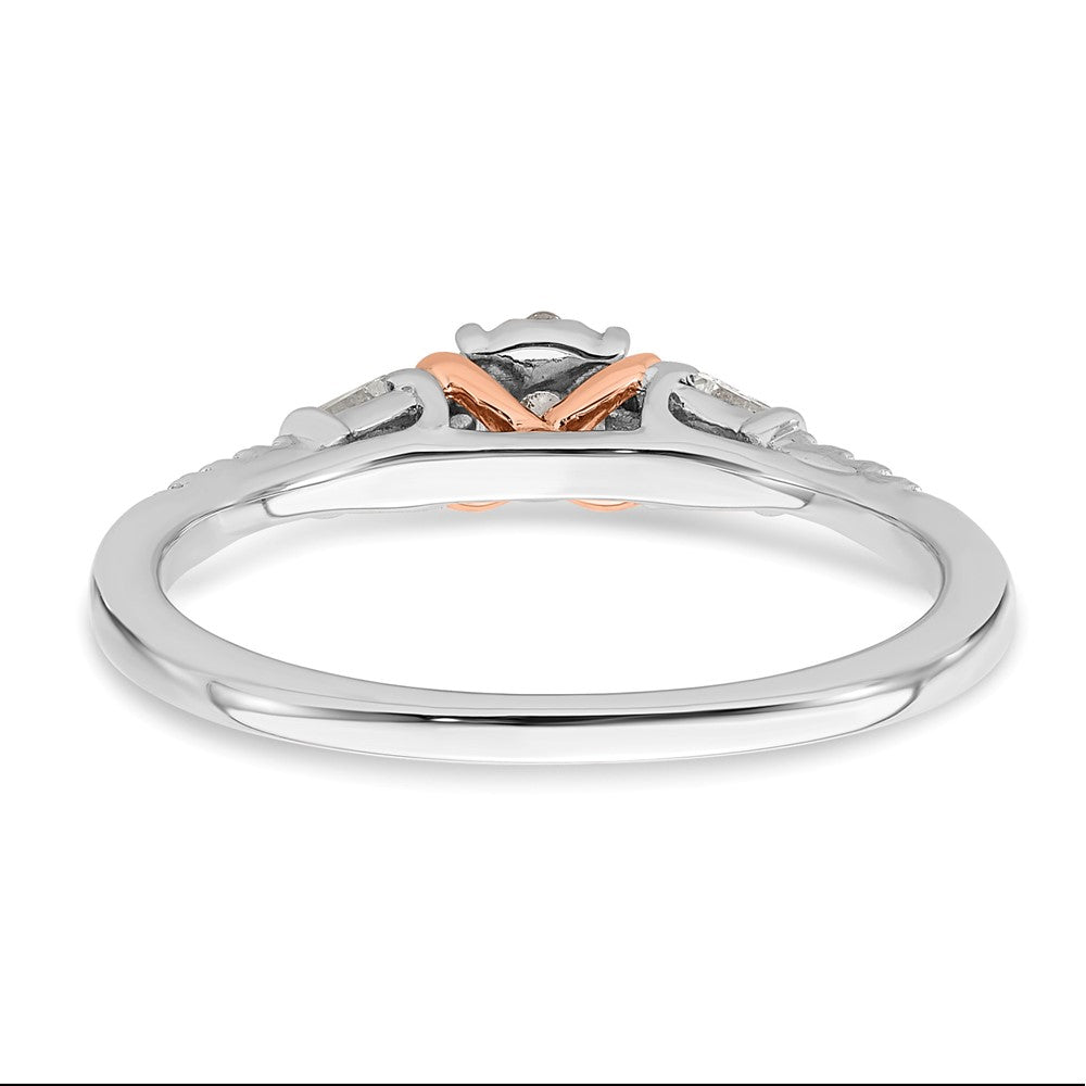 14K White/Rose Gold White And Rose Cluster 1/5 Carat Round/Baguette Diamond Complete Engagement Ring