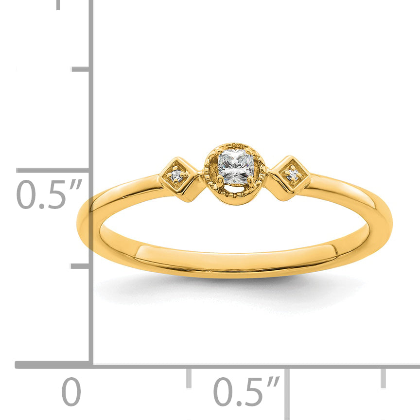 14K Yellow Gold Beaded Edge Petite 3 Stone 1/15 Carat Cushion Diamond Complete Promise/Engagement Ring