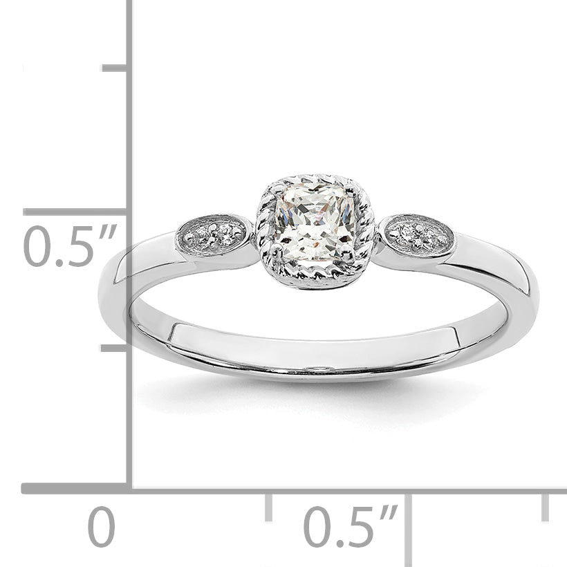 14K White Gold Rope Edge Petite 1/4 Carat Cushion Cut Diamond Complete Promise/Engagement Ring