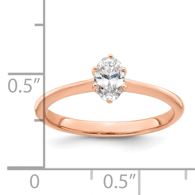 14K Rose Gold (Holds 1/2 Carat (6X4mm) Oval) 6 Prong With .01 Diamond Leaf Design Semi Mount Engagement Ring