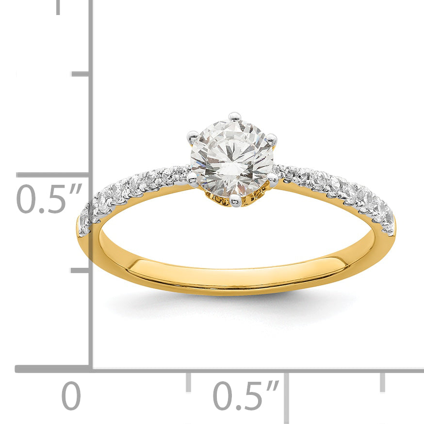 14K Yellow Gold Leaf Design (Holds 1/2 Carat (5.2mm) Round Center) 1/4 Diamond Semi Mount Engagement Ring