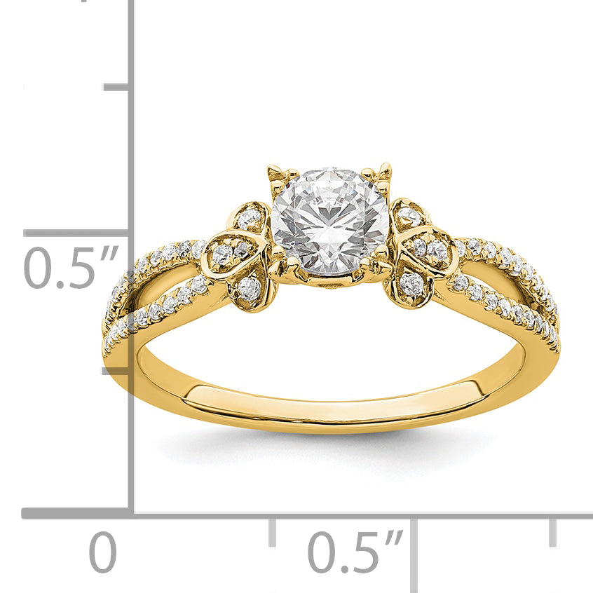 14K Yellow Gold Split Shank (Holds 1/2 Carat (5.2mm) Round Center) 1/6 Diamond Semi Mount Engagement Ring