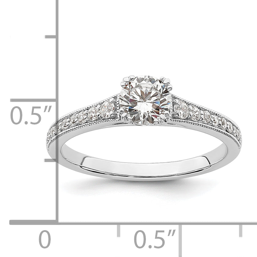 14K White Gold (Holds 1/2 Carat (5.2mm) Round Center) 1/6 Diamond Semi Mount Engagement Ring