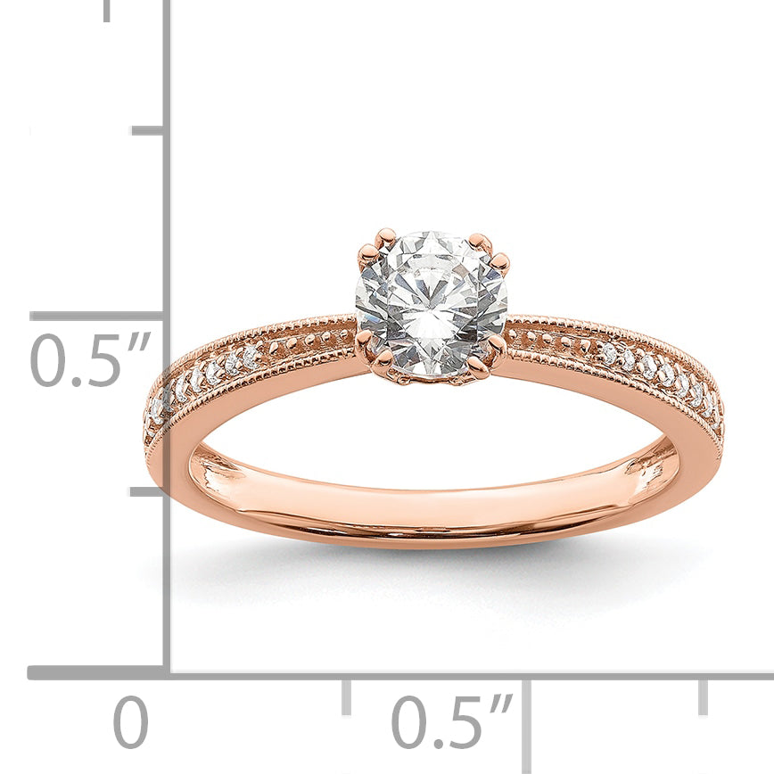 14K Rose Gold (Holds 1/2 Carat (5.2mm) Round Center) 1/15 Diamond Semi Mount Engagement Ring