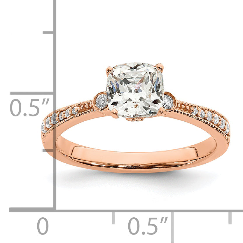 14K Rose Gold (Holds 1 Carat (6.00mm) Cushion Center) 1/15 Diamond Semi Mount Engagement Ring