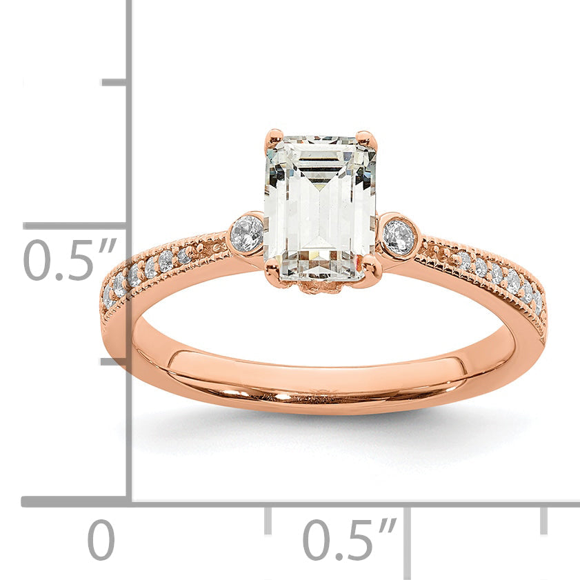 14K Rose Gold (Holds 1 Carat (6.9X5.2mm) Emerald Cut Center) 1/15 Diamond Semi Mount Engagement Ring