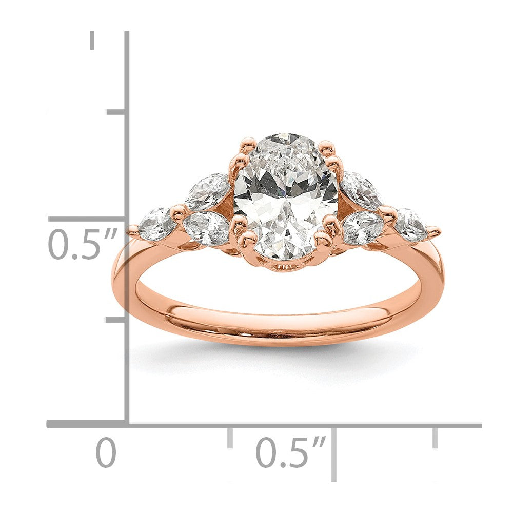 14K Rose Gold (Holds 1 Carat (8.00X6.1mm) Oval Center) 1/5 Marquise Diamond Semi Mount Engagement Ring
