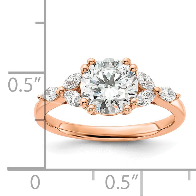 14K Rose Gold (Holds 1.5 Carat (7.5mm) Round Center) 1/5 Marquise Diamond Semi Mount Engagement Ring