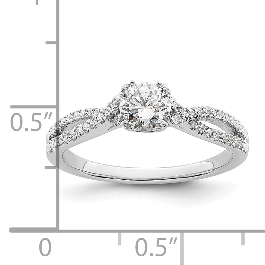 14K White Gold Criss Cross (Holds 1/2 Carat (5.2mm) Round Center) 1/6 Diamond Semi Mount Engagement Ring