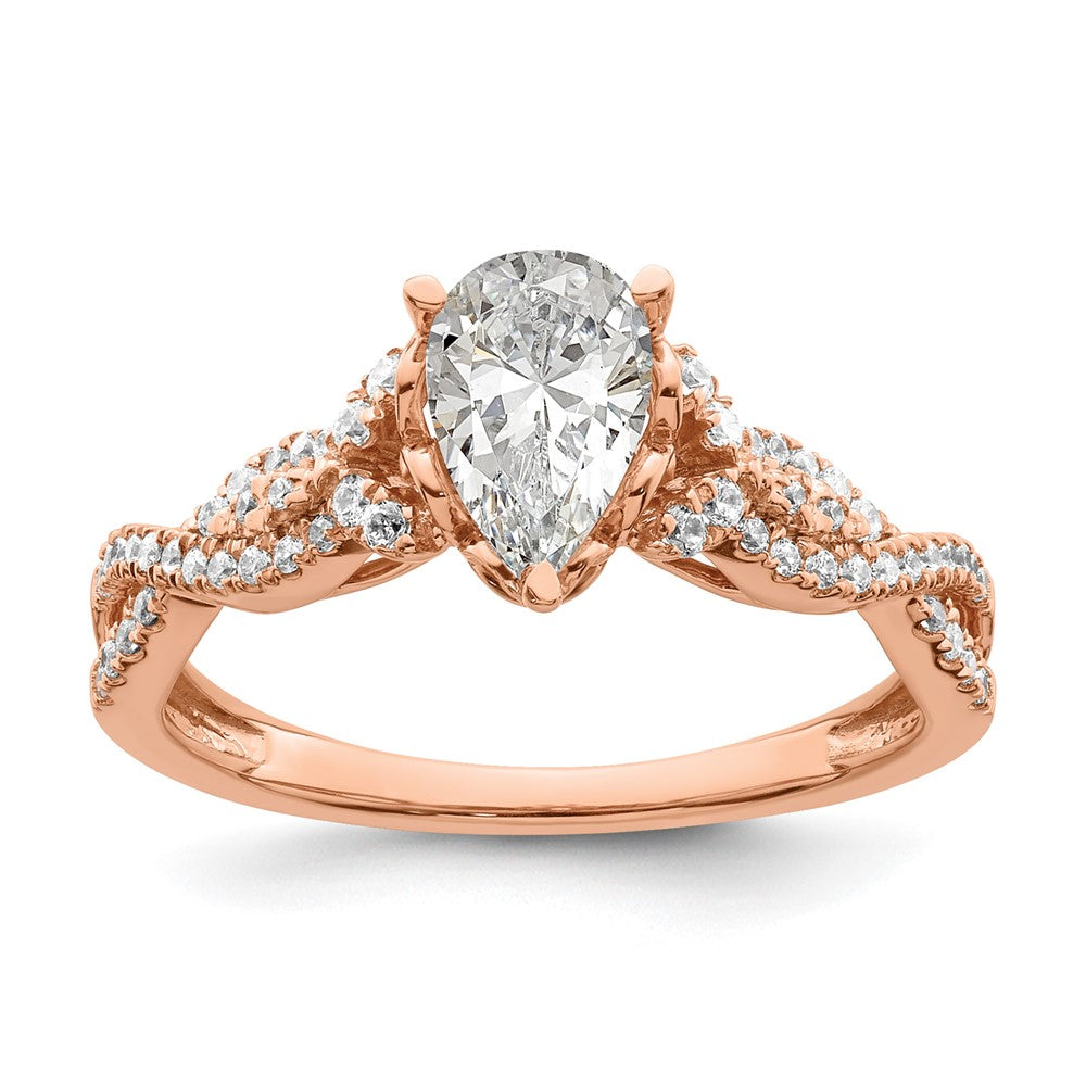 14K Rose Gold Criss Cross (Holds 1 Carat (8.00X6.1mm) Pear Center) 1/5 Diamond Semi Mount Engagement Ring