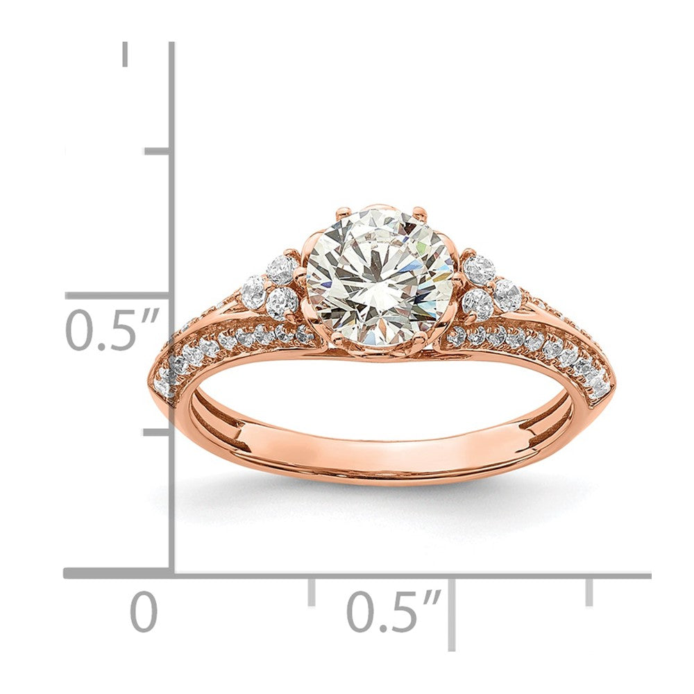 14K Rose Gold (Holds 1 Carat (6.5mm) Round Center) 1/3 Diamond Semi Mount Engagement Ring