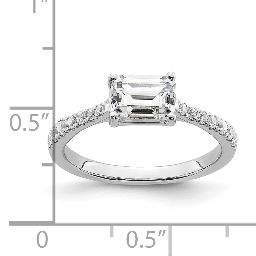 14K White Gold East West (Holds 3/4 Carat (6.1X4.5mm) Emerald Cut Center) 1/4 Diamond Semi Mount Engagement Ring