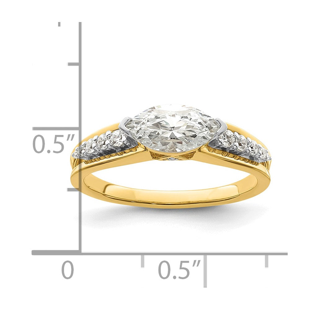 14K Two Tone East West (Holds 3/4 Carat (9.2X5.00mm) Marquise Center) 1/8 Diamond Semi Mount Engagement Ring