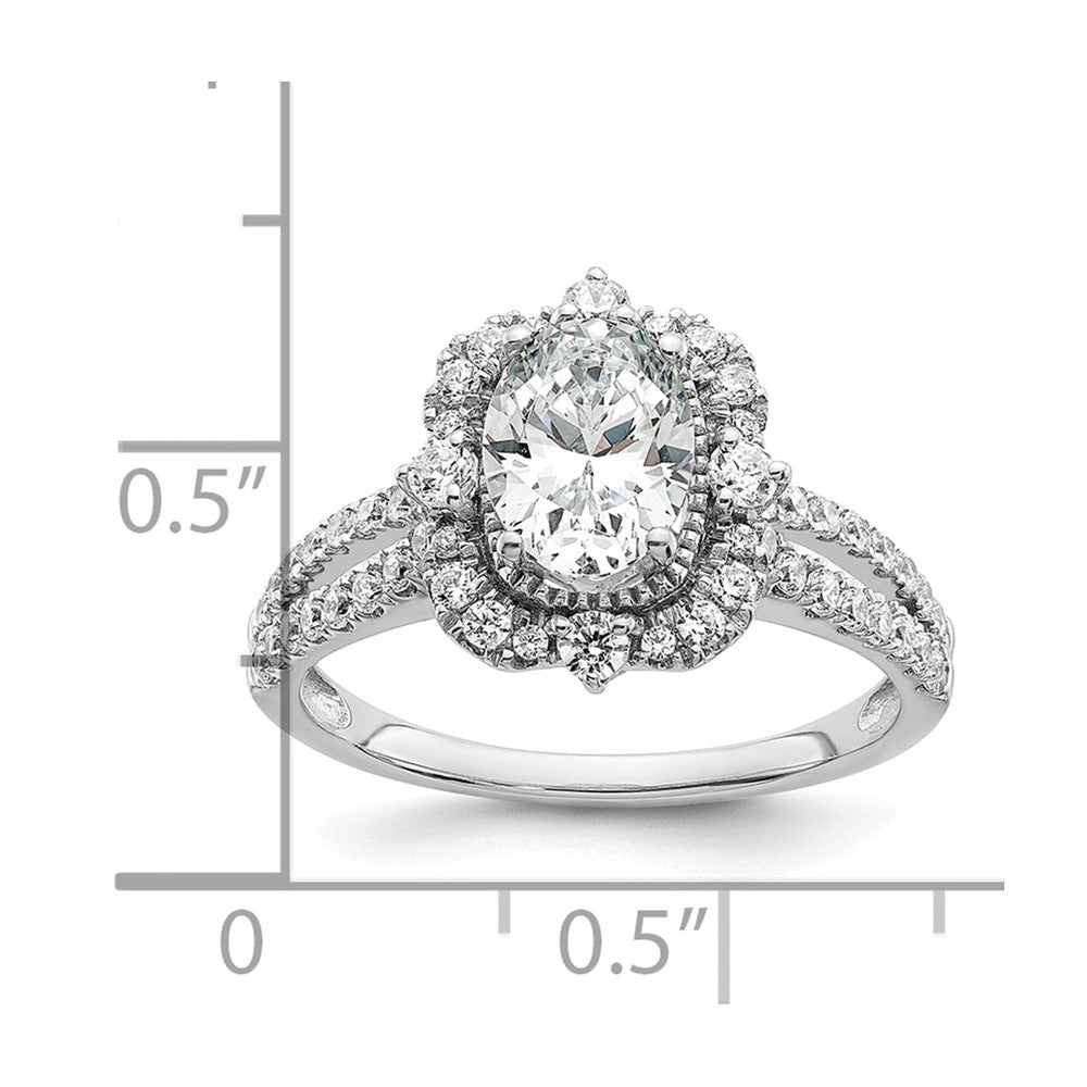 14K White Gold Vintage Halo (Holds 1 Carat (8.0X6.1mm) Oval Center) 5/8 Diamond Semi Mount Engagement Ring