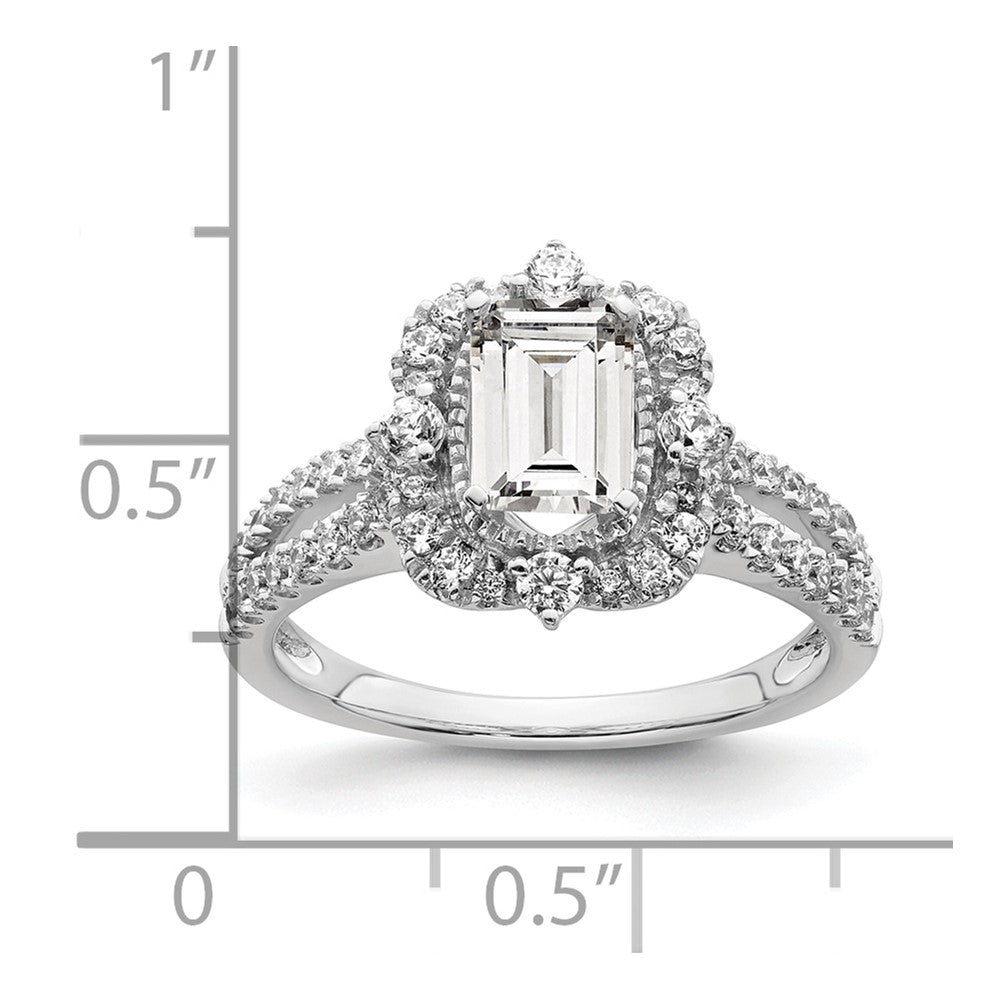 14K White Gold Vintage Halo (Holds 1 Carat (6.9X5.2mm) Emerald Cut Center) 5/8 Diamond Semi Mount Engagement Ring