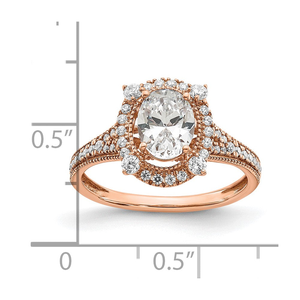 14K Rose Gold Vintage Halo (Holds 1 Carat (8.0X6.1mm) Oval Center) 3/8 Diamond Semi Mount Engagement Ring