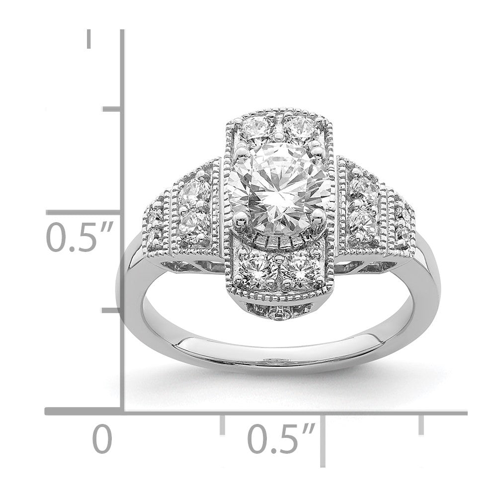 14K White Gold Art Deco (Holds 5/8 Carat (5.6mm) Round Center) 1/3 Diamond Semi Mount Engagement Ring