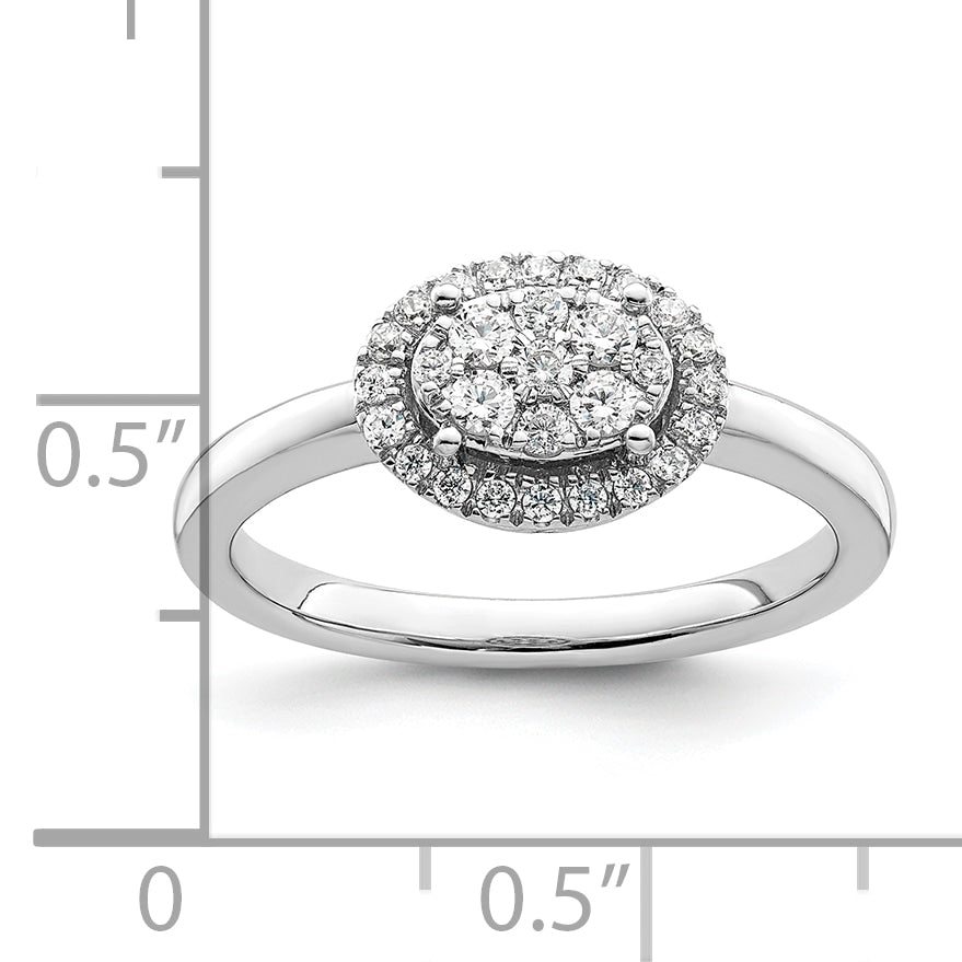 14K White Gold Oval Halo Cluster 1/3 Carat Diamond Complete Engagement Ring
