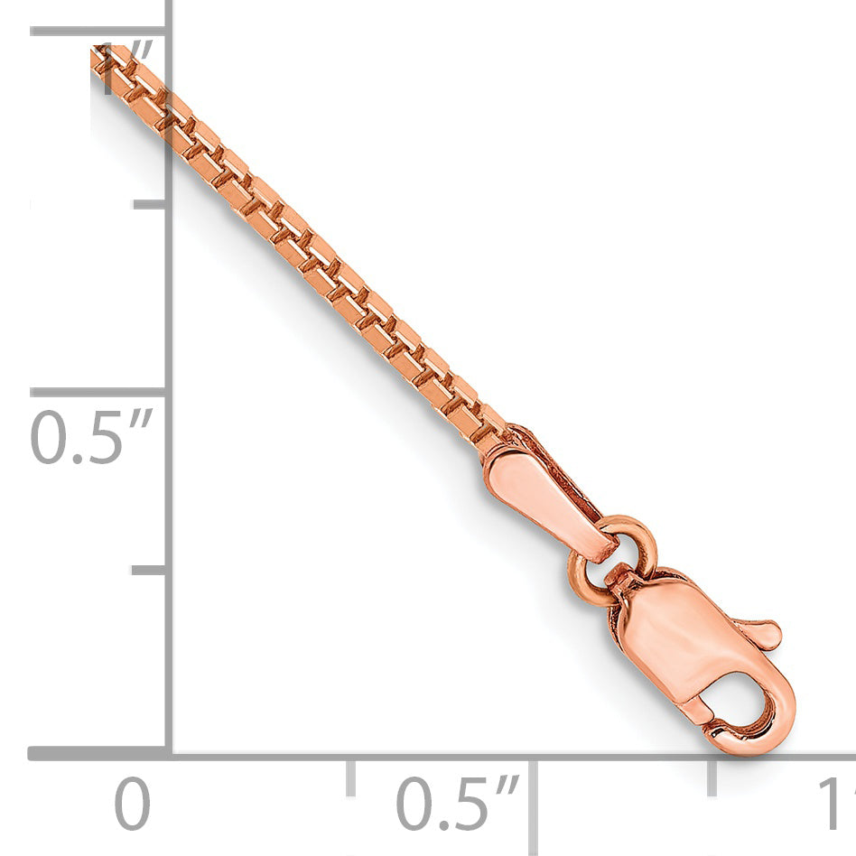 14K Rose Gold 7 Inch 1.3mm Box Link With Lobster Clasp Bracelet