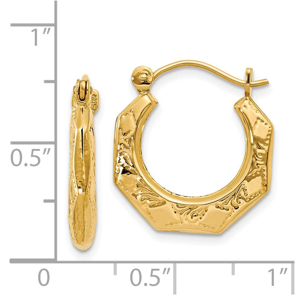 14K Yellow Gold Polished Patterned Hoop Earrings